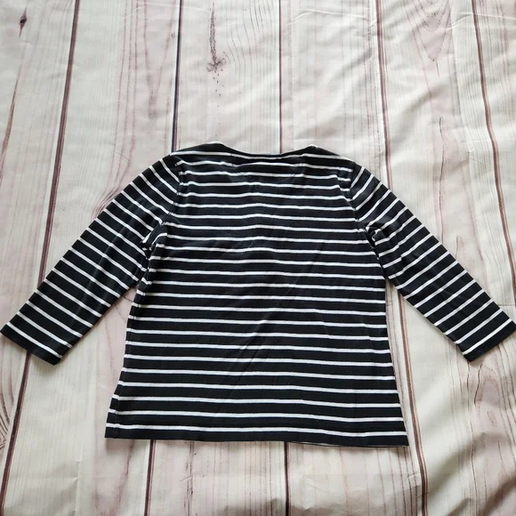 Lauren Ralph Lauren 3/4 Sleeve Henley Shirt Black White Stripe | Women's Size L - Picture 4 of 8
